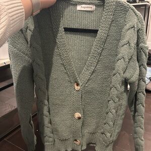 Women's Green Cable Knit Cardigan Sweater